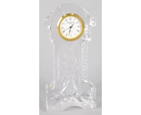 A Waterford crystal quartz mantel timepiece, modelled in the form of a longcase clock, 15cm high