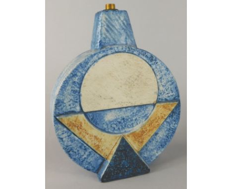 A Troika wheel base lamp, on a blue ground, decorator's initials for Simone Kilburn, 22cm high