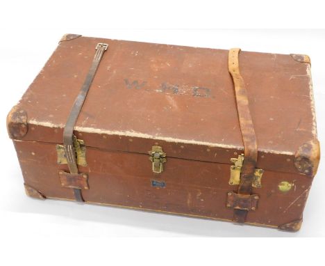 A Pukka canvas and leather bound trunk