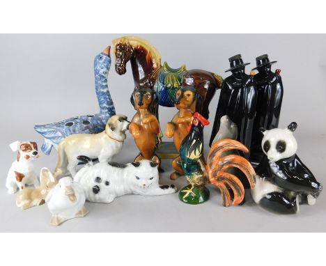 Miscellaneous decorative items, to include a Studio ceramic goose posy holder, a modern Tang style horse, two Wade Sandeman d