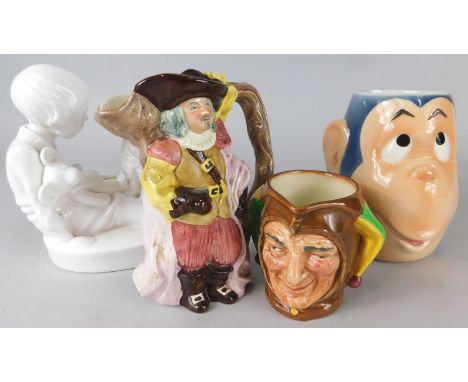 Miscellaneous ceramics, to include a Goebel monkey mug, Spode figure Playtime, Royal Doulton jester character jug etc.