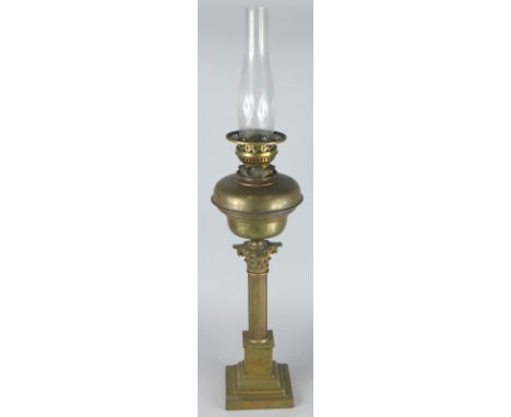 An early 20thC gilt brass column lamp base, incomplete, 56cm high