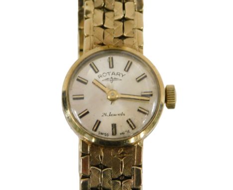 A 9ct gold Rotary lady's wristwatch, with a silvered and baton ring head, with twenty one jewel movement, stamped SD, 23.7g a