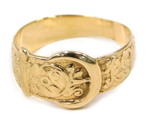 A 9ct gold Edwardian buckle ring, maker CL&amp;S, with partial hallmarks, ring size R, 3.2g all in. 