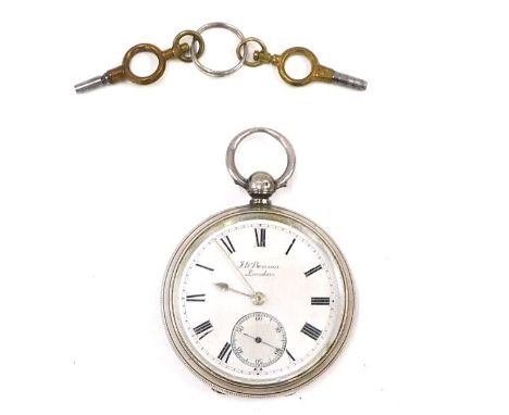 A 19thC silver pocket watch, for HW Benson of London, with white enamel Roman numeric dial, silvered hands and seconds dial, 