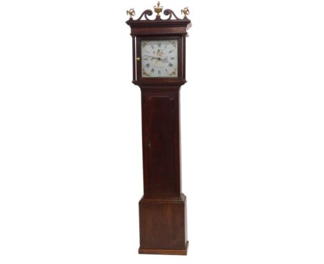 A late 18thC/early 19thC long case clock, the painted dial signed Deacon, Barton, with a 30 hour movement in oak case, 213cm 