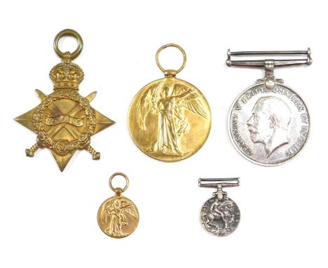 Three WWI medals, comprising George V medal, 14-15 star, and civilisation medal, each awarded to PTE R Nicholas ASC, and two 