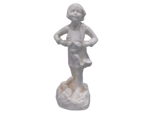 A mid 20thC porcelain figure of a girl, in the manner of Worcester After Doughty on circular base, 14cm high. 