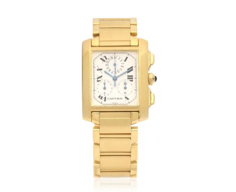 Cartier. An 18K gold quartz calendar chronograph bracelet watchModel: Tank FrançaiseReference: 1830Date: Circa 2000Movement: 