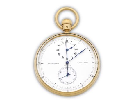 Watherston &amp; Son, 12 Pall Mall East, London. An unusual 18K gold open faced chronograph pocket watch with regulator style