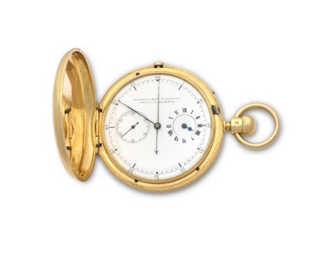 Flavelle Bros &amp; Roberts, Sydney &amp; Brisbane. An 18K gold keyless wind full hunter single button chronograph pocket wat