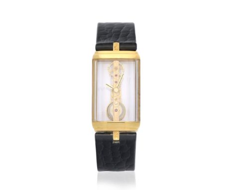 Corum. An unusual 18K gold manual wind skeletonised straight line wristwatchModel: Golden BridgeDate: Circa 1980Movement: Jew