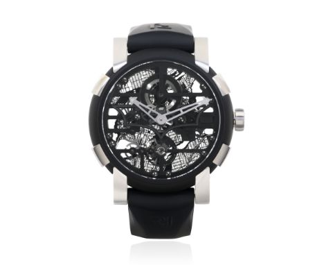 Romain Jerome. A limited edition PVD coated stainless steel manual wind skeletonised wristwatchModel: Batman DNA, No.16/75Ref