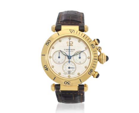 Cartier. An 18K gold automatic calendar chronograph wristwatchModel: PashaReference: 2111Date: Circa 2000Movement: 37-jewel C