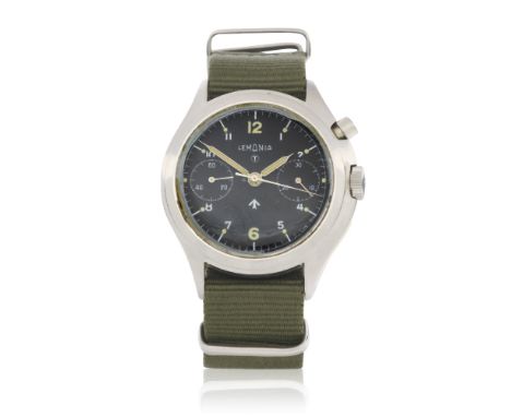 Lemania. A stainless steel military manual wind asymmetrical wristwatch issued to the Royal Air ForceReference: 35-64Date: Ci