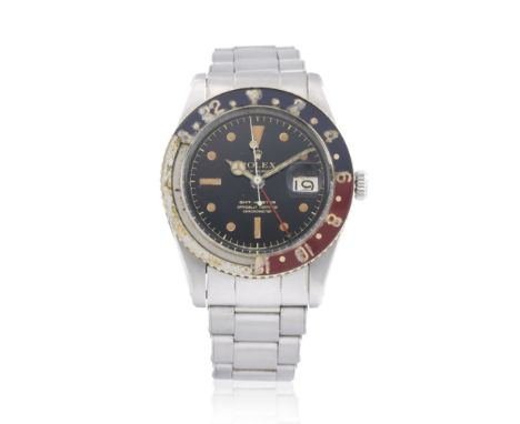 Rolex. A rare stainless steel automatic calendar dual time wristwatch with bakelite bezelModel: GMT-MasterReference: 6542Date