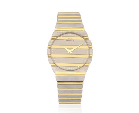 Piaget. A two colour 18K gold quartz bracelet watchModel: PoloReference: 7661 C 701Date: Circa 1980Movement: 4-jewel Cal.757P