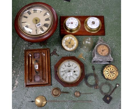 An oak patent lever escapement time piece, 30 hour movement, Marines by E.N.Welch; a wall barometer; others.