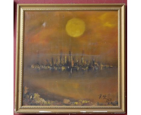 R. Styles (contemporary)
City Sunset,
signed, oil on canvas, 90cm x 90cm, framed