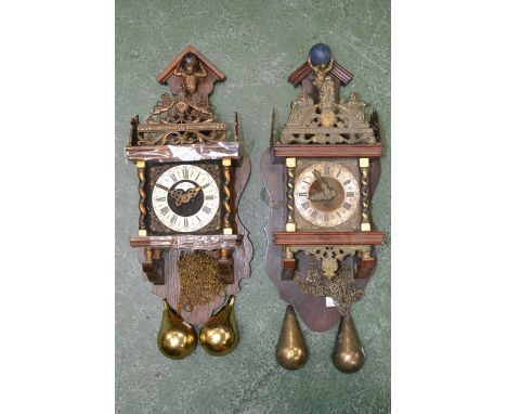 An oak Prescott Zaandamm clock, weights and pendulum; another similar (2) 