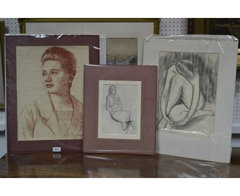 K G S Yeates
Portrait of a Lady
signed and dated 1963, red chalk on paper, 35cm x 46cm;  another, J D Fergusson, Stylized Rec