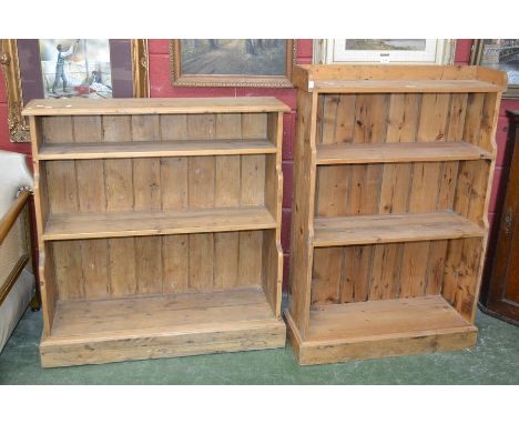 Two pine open four shelf waterfall bookcases