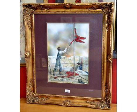 R J Collins (20th century)
Hoisting the Red 
signed, dated 1980 watercolour, 43cm x 30cm