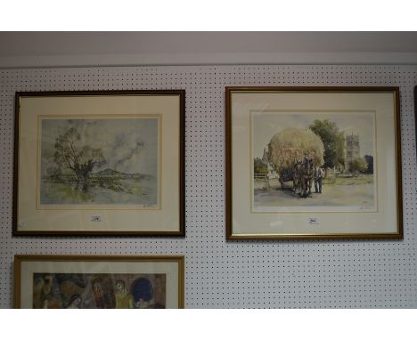 E R Sturgeon, after, Towards Glastonbury, signed lithographic print, 46cm x 34cm, framed; another, E R Sturgeon,after, The Ha