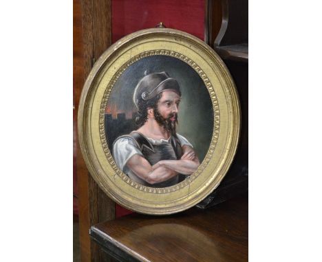 Continental school (early 20th century)
Portrait of a Roman Centurion
oil on board, 21cm x 25cm (oval), framed