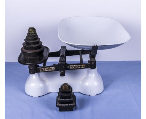 Vintage Avery weigh scales and two sets of weights, imperial and decimal