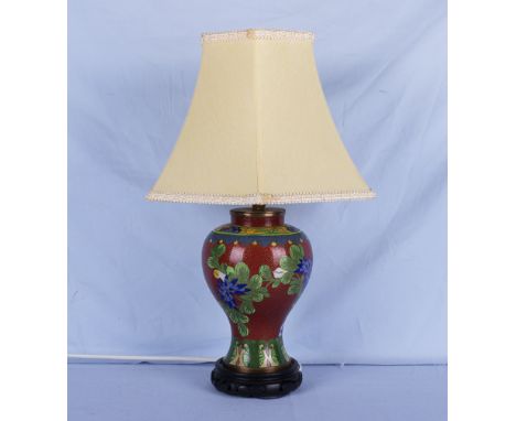 A cloisonne table lamp and shade