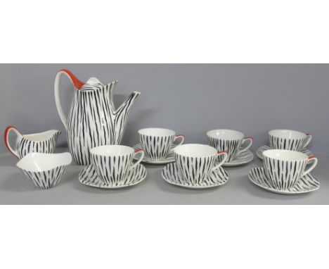 A Midwinter Zambesi pattern six setting coffee set with coffee pot, sugar bowl, milk jug **PLEASE NOTE THIS LOT IS NOT ELIGIB