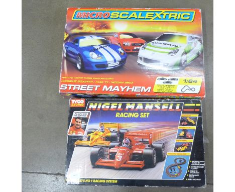 Two model motor racing games, Tyco Nigel Mansell and Micro Scalextric Street Mayhem 