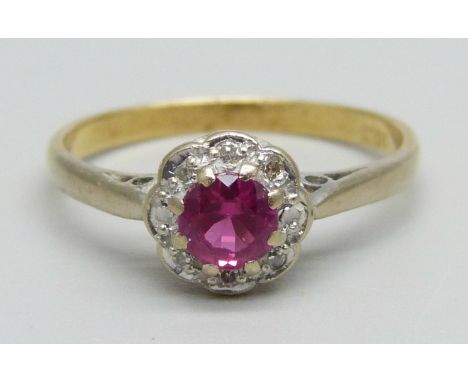 An 18ct gold, diamond and ruby ring, 2.9g, P 