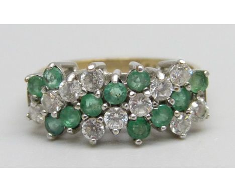 A 9ct gold, emerald and white stone ring, 2.5g, K 