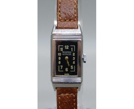 A lady's Jaeger-LeCoultre Reverso wristwatch, inscription to reverse 'DMS' 