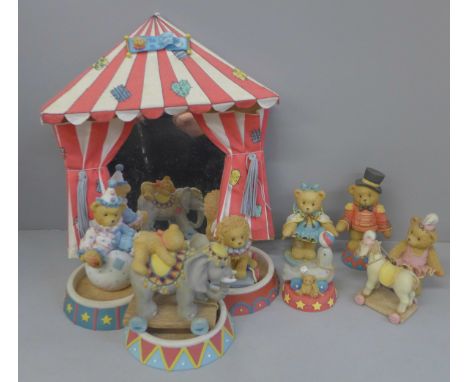 A Cherished Teddies circus set, seven bears and circus ring 