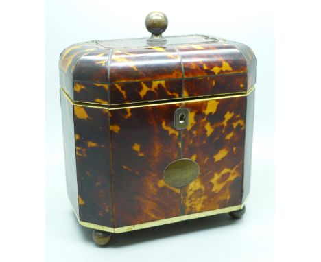 A George III tortoiseshell tea caddy. With non-transferable Standard Ivory Exemption Declaration, no. UVLT9R5J 
