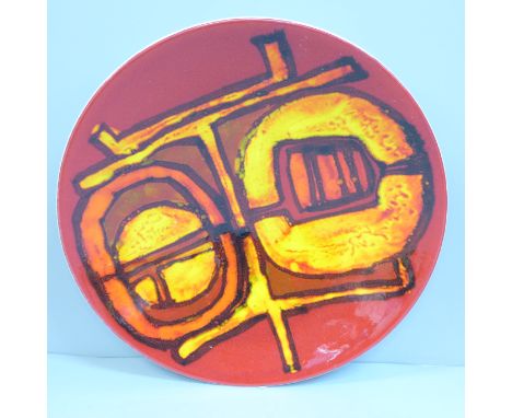 A Poole Pottery shallow bowl/dish, Delphis, Carol Cutler, 27cm 