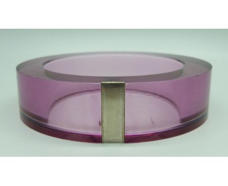 A silver mounted coloured acrylic bangle by Donna Karan, London 2007, 2.2cm width 