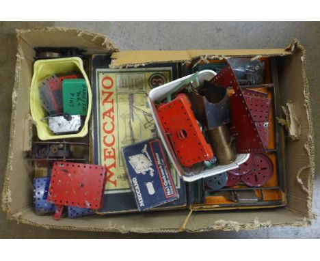 A box of Meccano and steam engine parts **PLEASE NOTE THIS LOT IS NOT ELIGIBLE FOR POSTING AND PACKING** 