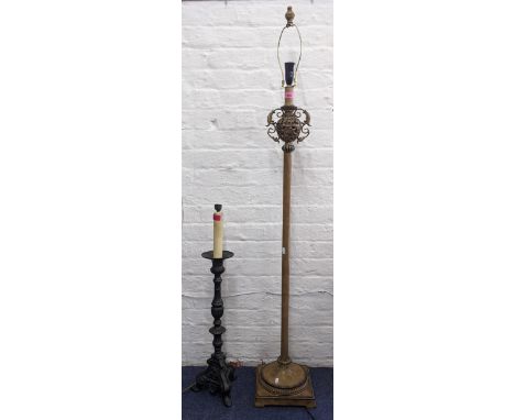 A cast metal classical style table lamp, together with a standard lamp Location: 