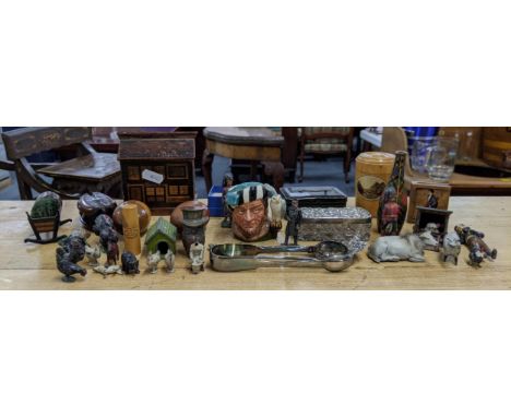 Small collectables to include enamel pin badges, a Royal Doulton miniature Toby Jug, lead figures and other items Location: 