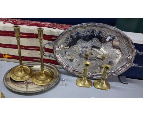 A mixed lot to include guilloche enamel Norwegian silver salt pot engraved silver plated tray and other itemsLocation: 