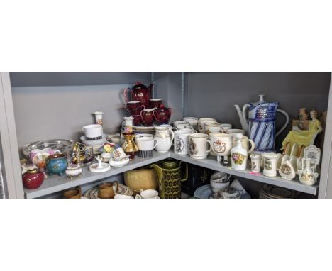 A mixed lot to include ceramic and glassware, commemorative mugs, a Carltonware coffee set, a part set Royal Osborne black an
