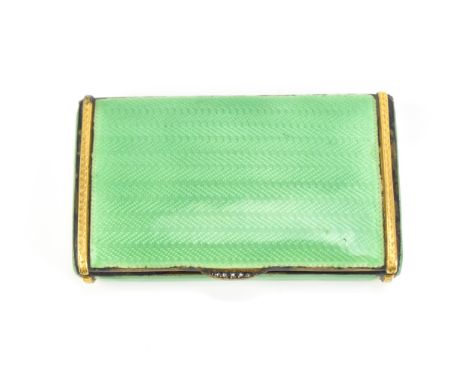 A Continental enamel and diamond set cigarette case, early 20th century, possibly Russian, of rectangular form in green ename
