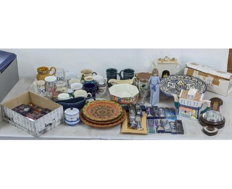 A mixed lot to include collectors spoons, glassware, collectors teapots, barometer and other items Location: 