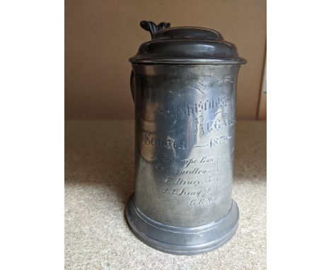 A 19th century glass bottomed pewter tankard commemorating Brasenose College, Oxford Regatta, 1879 Scratch Eights, engraved w