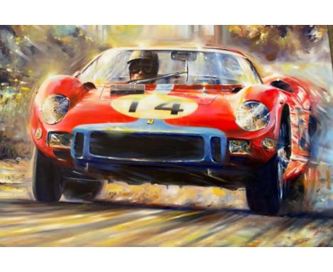 Dynamic image of Hill's #14 Ferrari 330 P, co-driven by Jo Bonnier which finished 2nd behind Nico Vaccarella and Jean Guichet