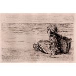 Jozef Israëls - Girl with basket seated on the shore - 1879